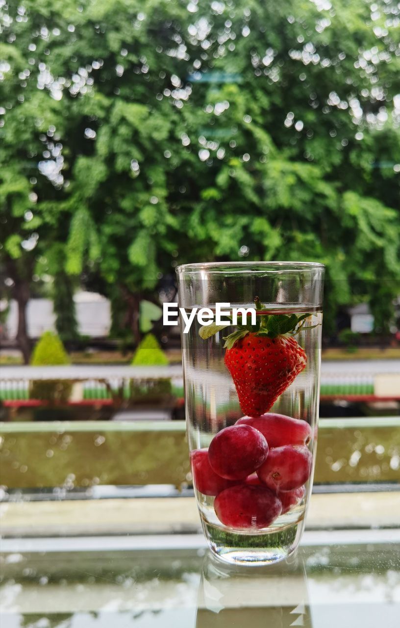 Close-up of strawberries in glass