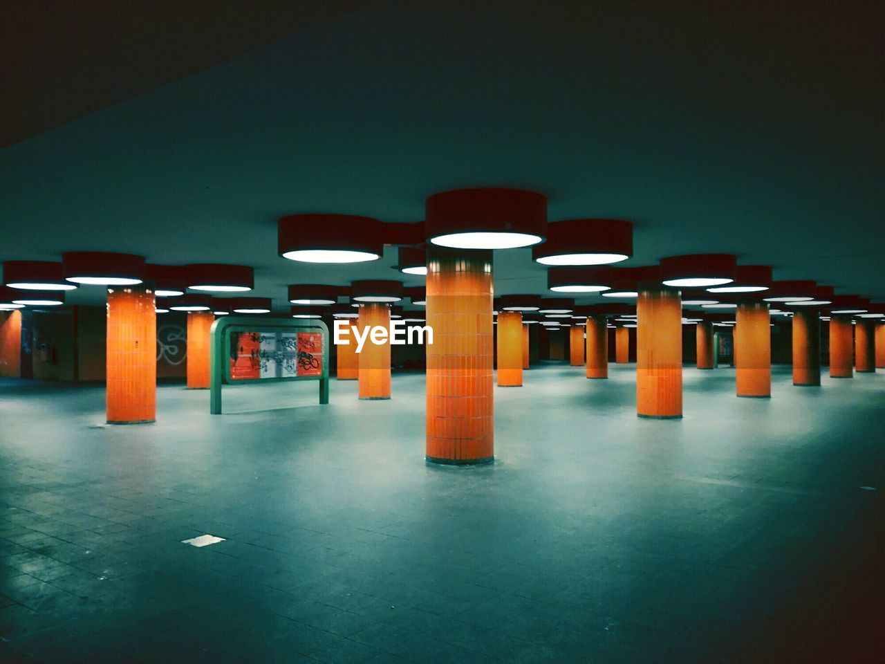 View of illuminated subway station at night