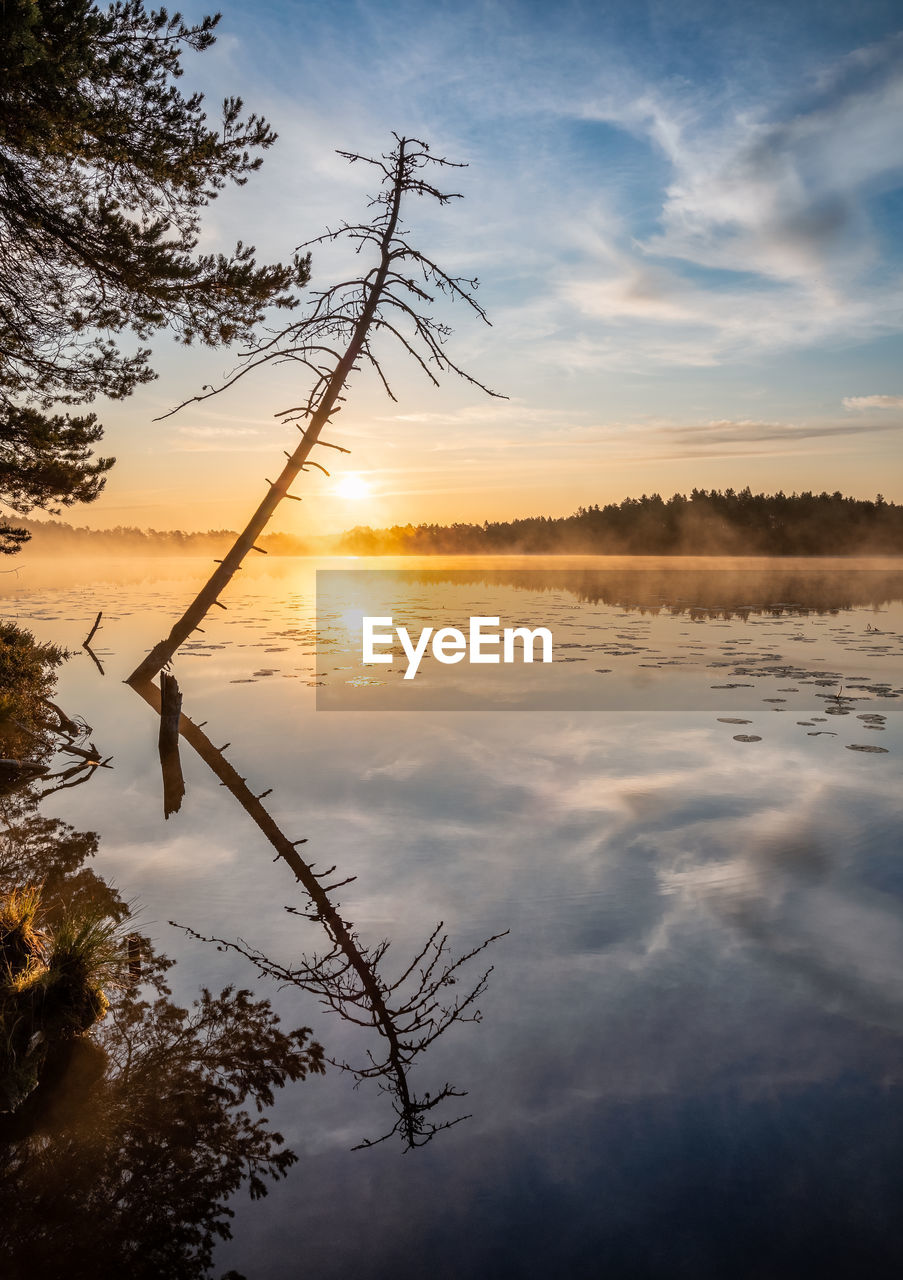 Scenic view of lake against sky during sunset