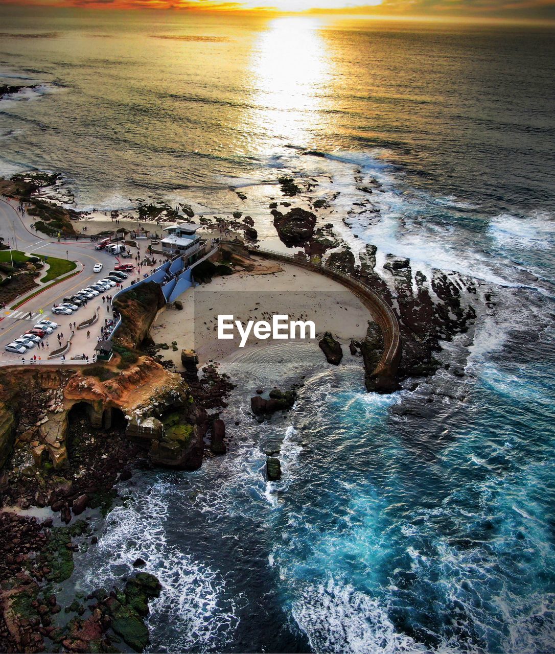 Aerial view of seascape during sunset