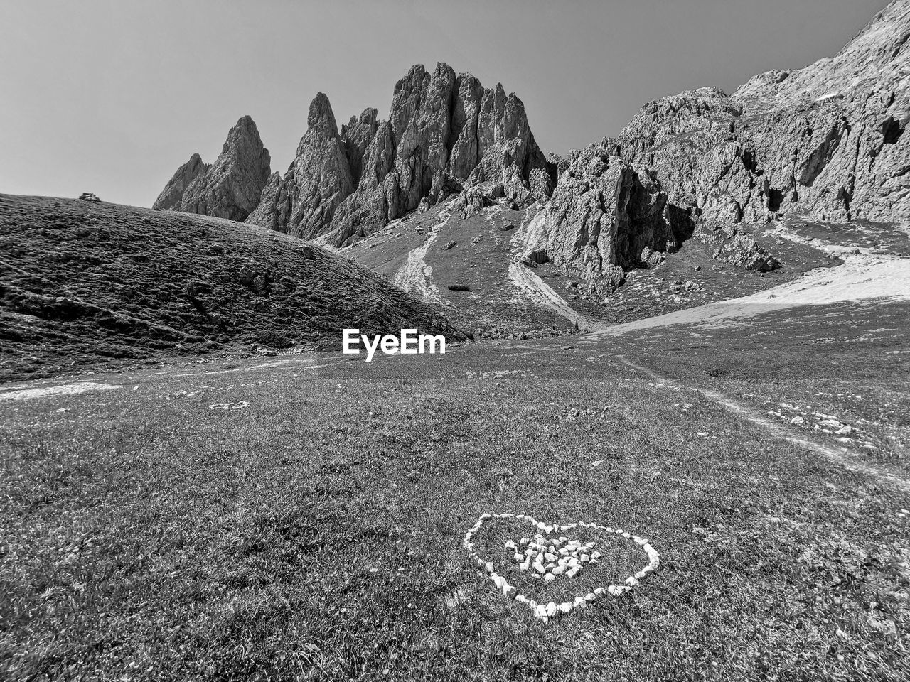 Scenic view over a mountain range in the dolomites, direction sass rigais, south tyrol, italy