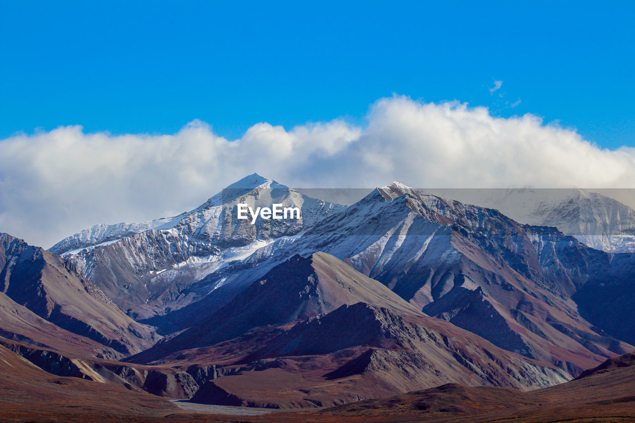 Scenic view of snowcapped mountains against sky