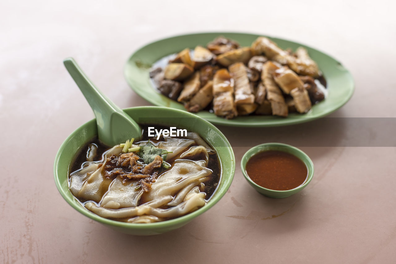 High angle view of food in bowl on table