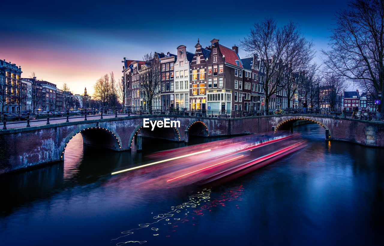 Bridge over canal at dusk