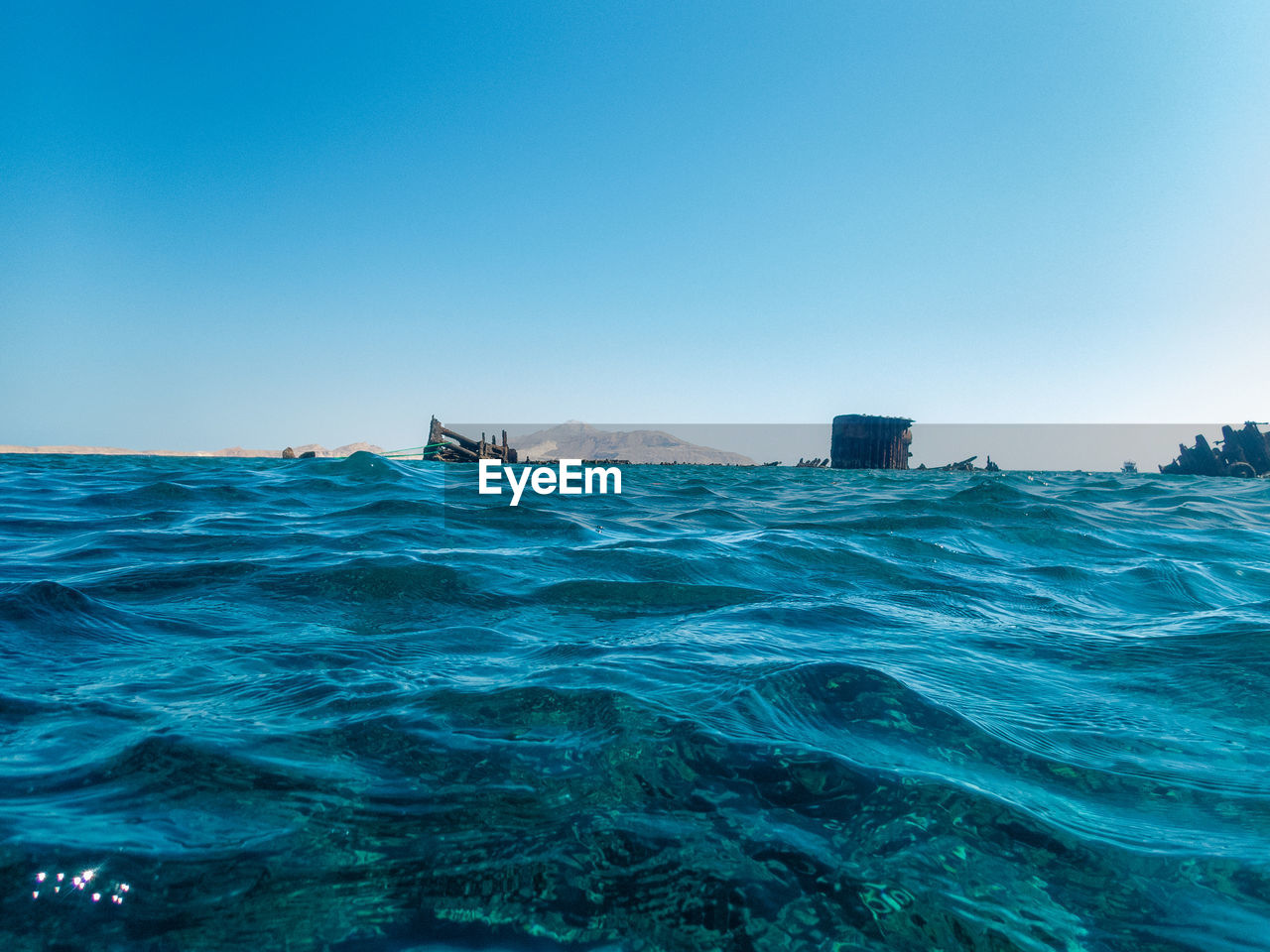 Remains of a sunken ship near tiran island, red sea, sinai peninsula