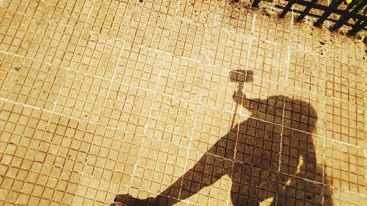 SHADOW OF PERSON ON COBBLESTONE