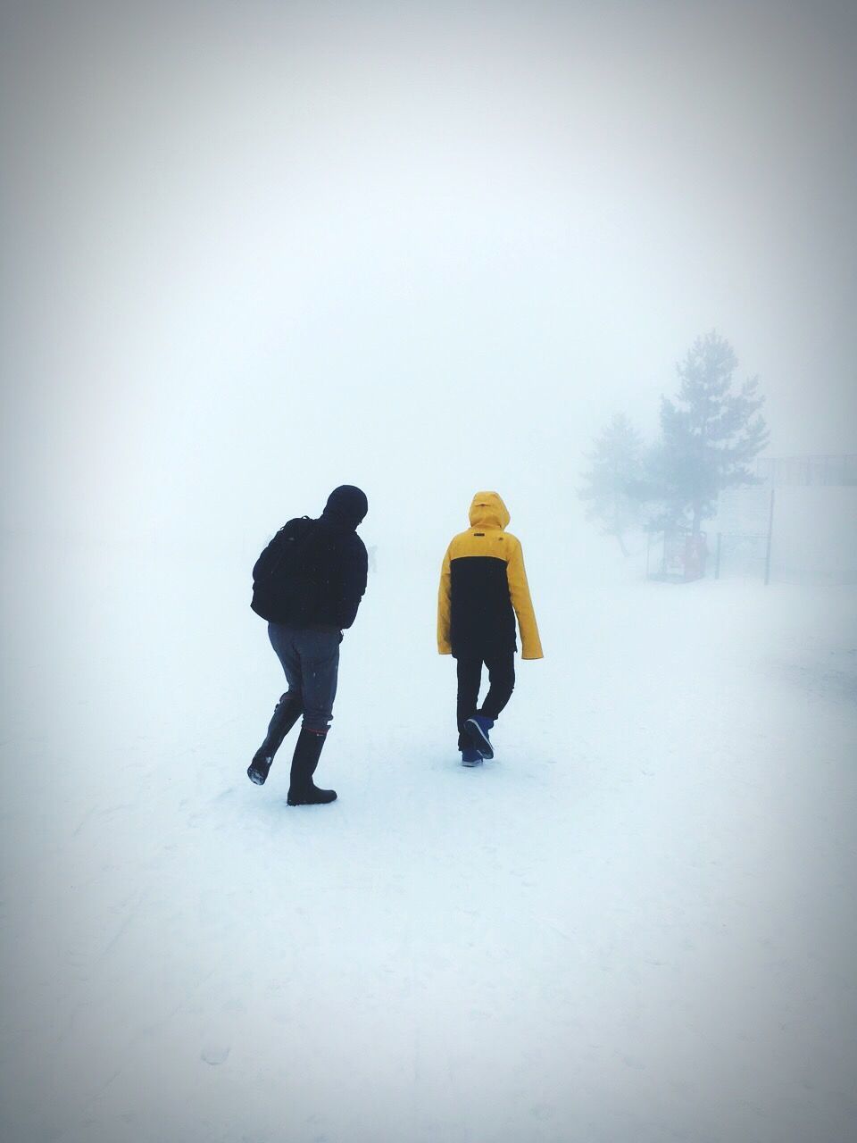 WOMAN STANDING ON SNOW COVERED FIELD