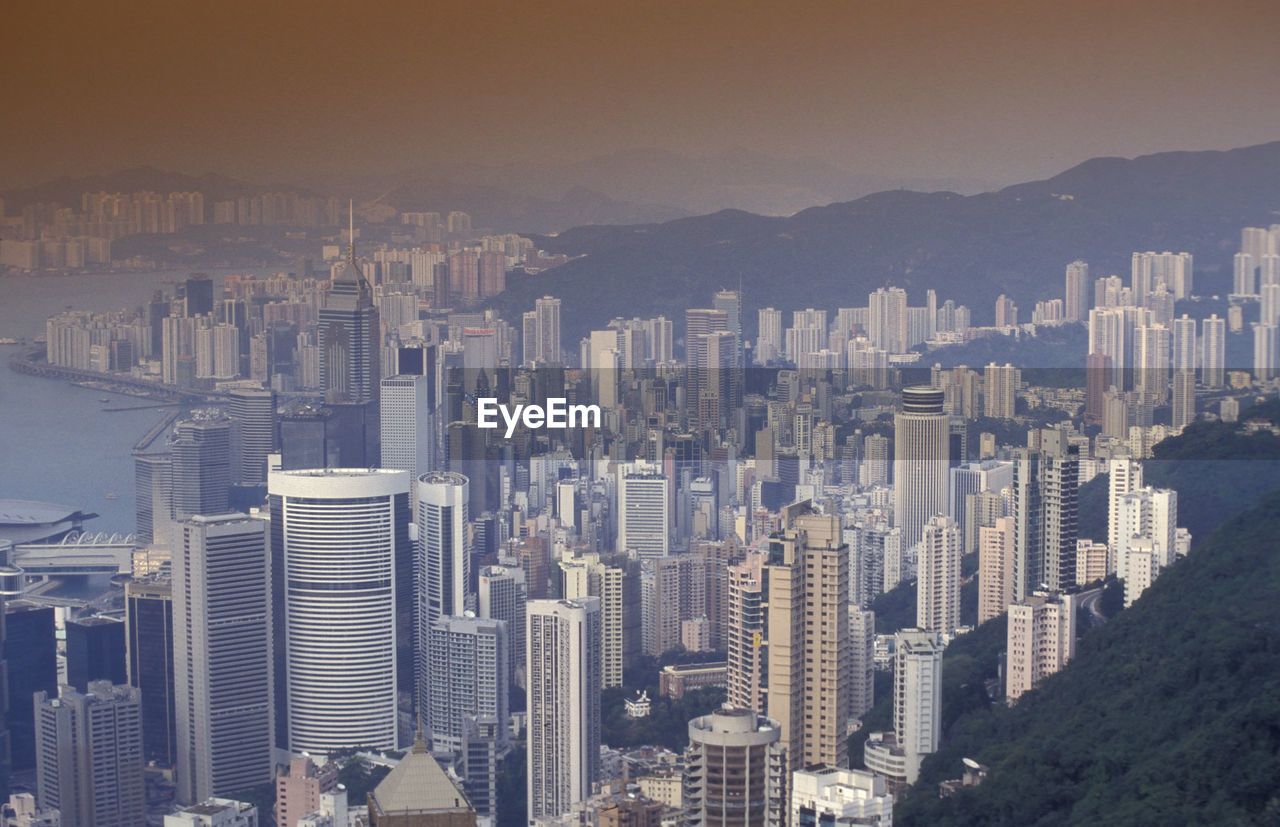 aerial view of cityscape against clear sky