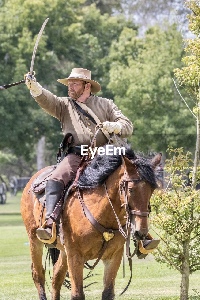 MAN RIDING HORSE CART