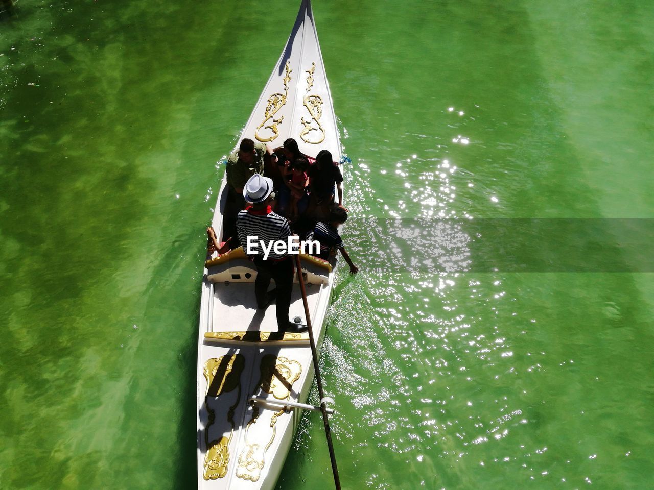 High angle view of people on gondola