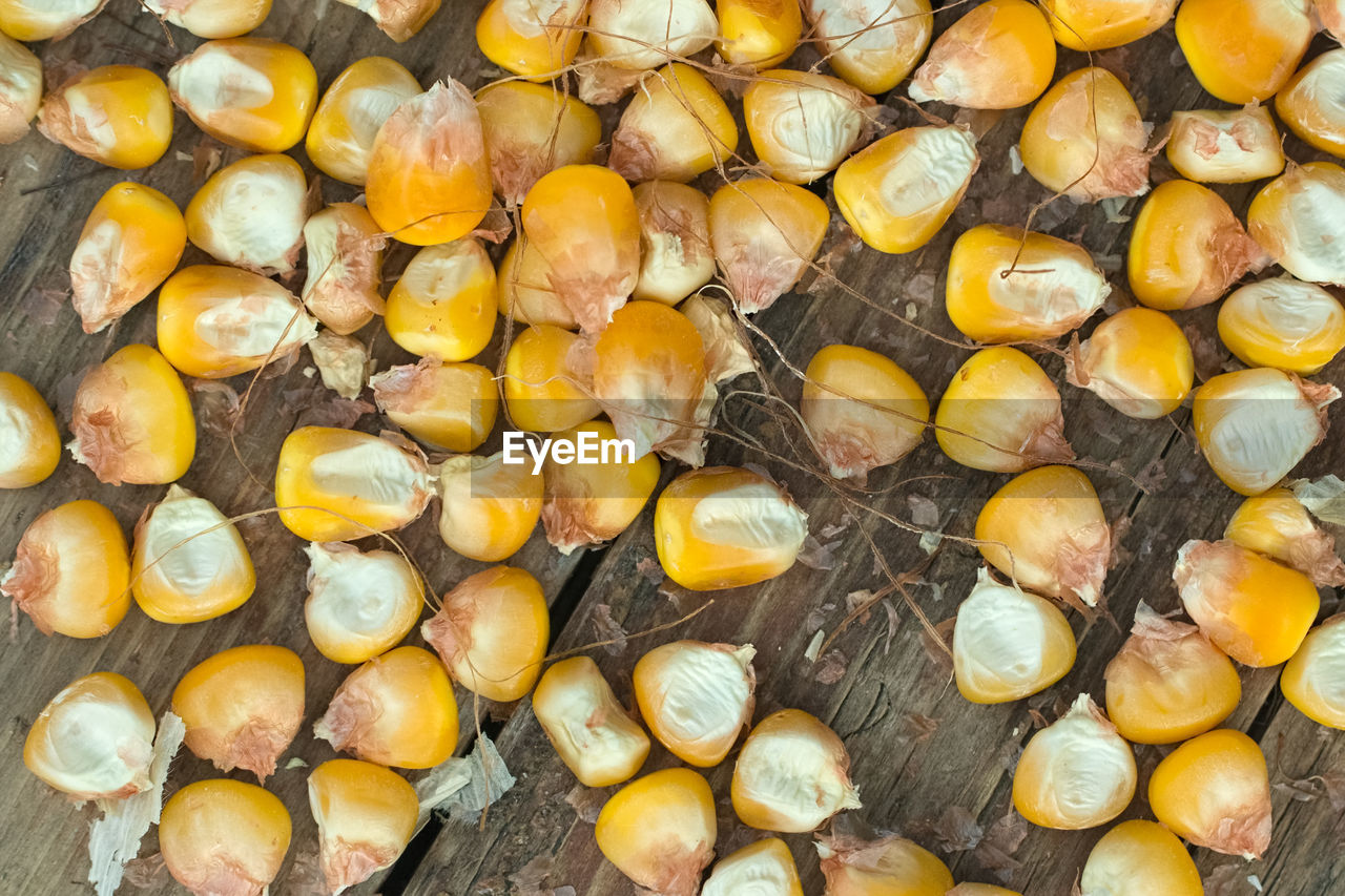 Close-up of corn kernel on table