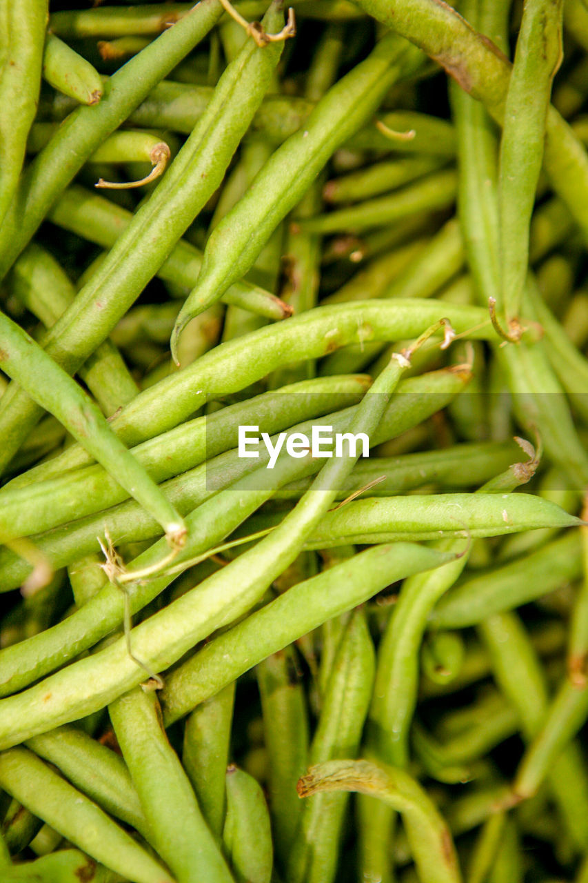 Full frame shot of green beans for sale at market