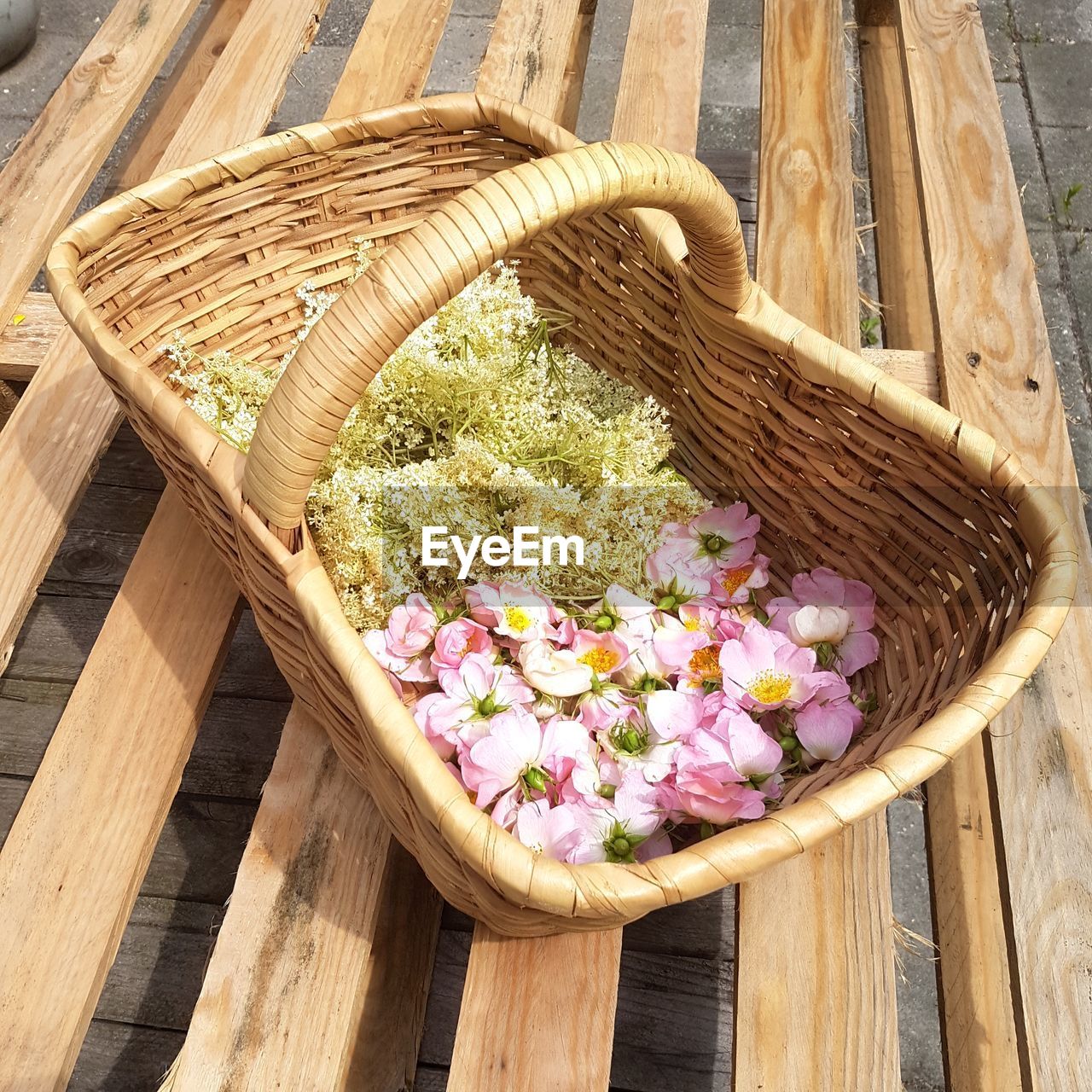 high angle view of empty wicker basket on table