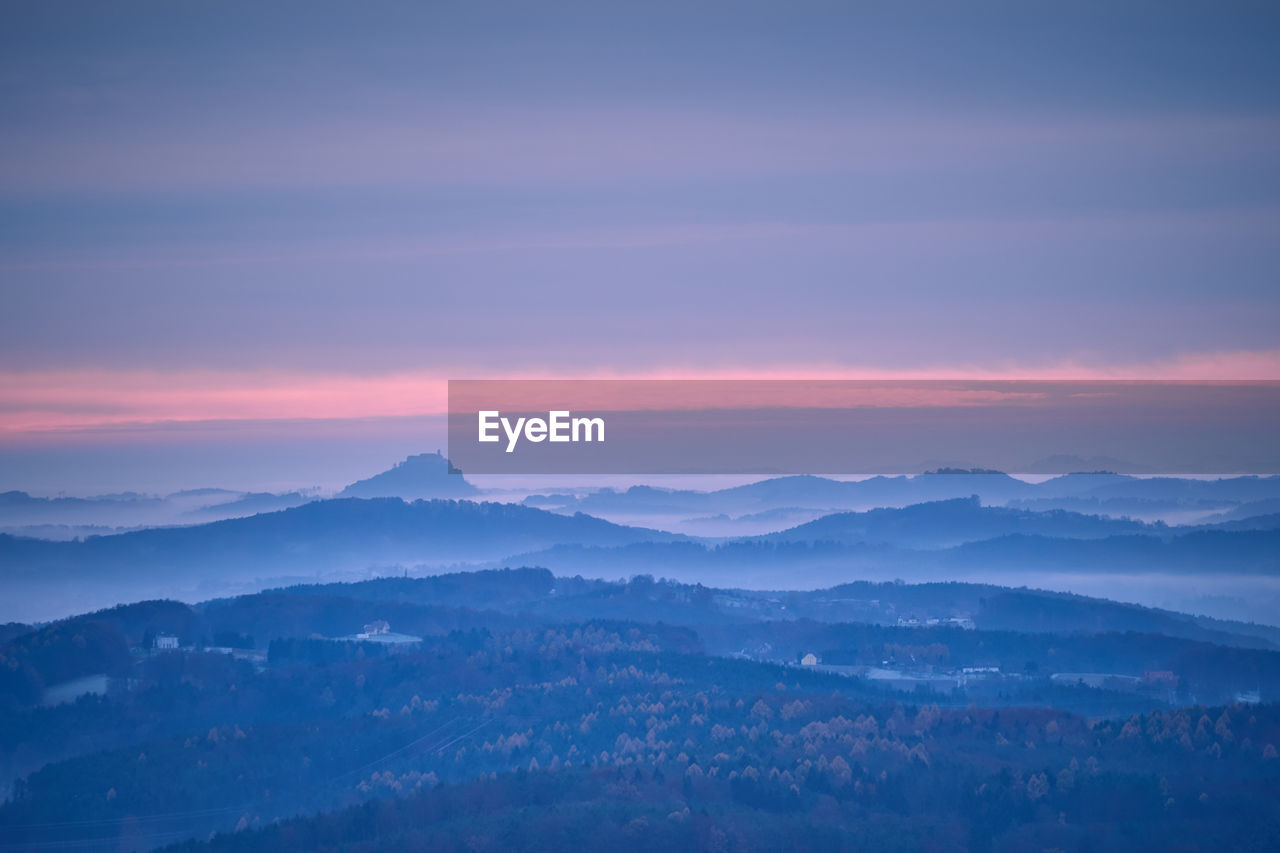 Scenic view of landscape against sky during sunset