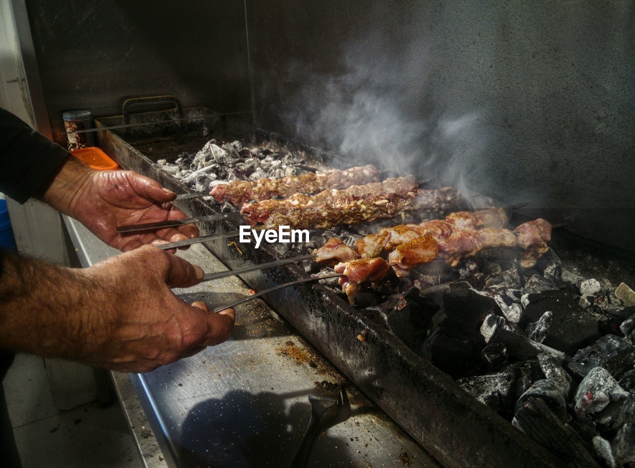 High angle view of man preparing food