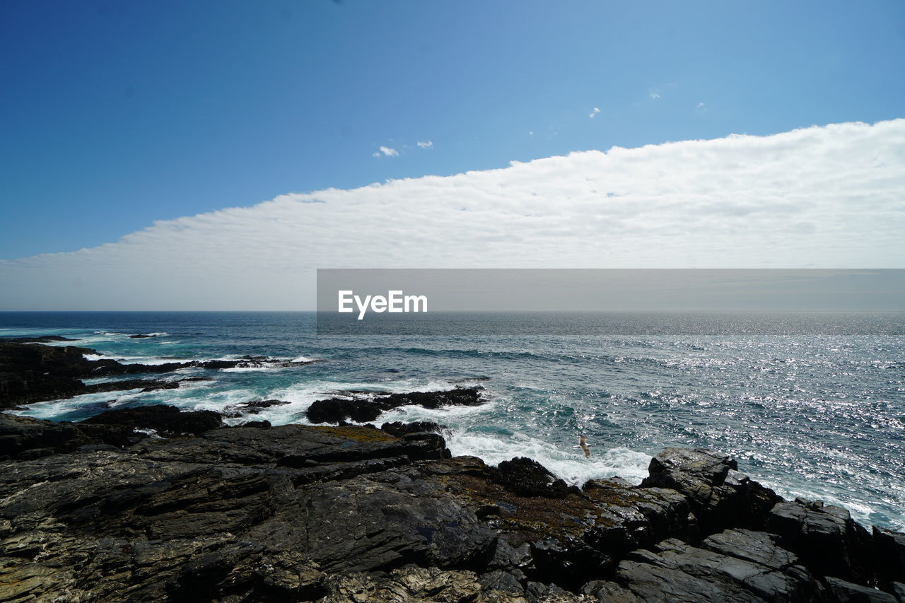 SCENIC VIEW OF SEA AND ROCKS AGAINST SKY