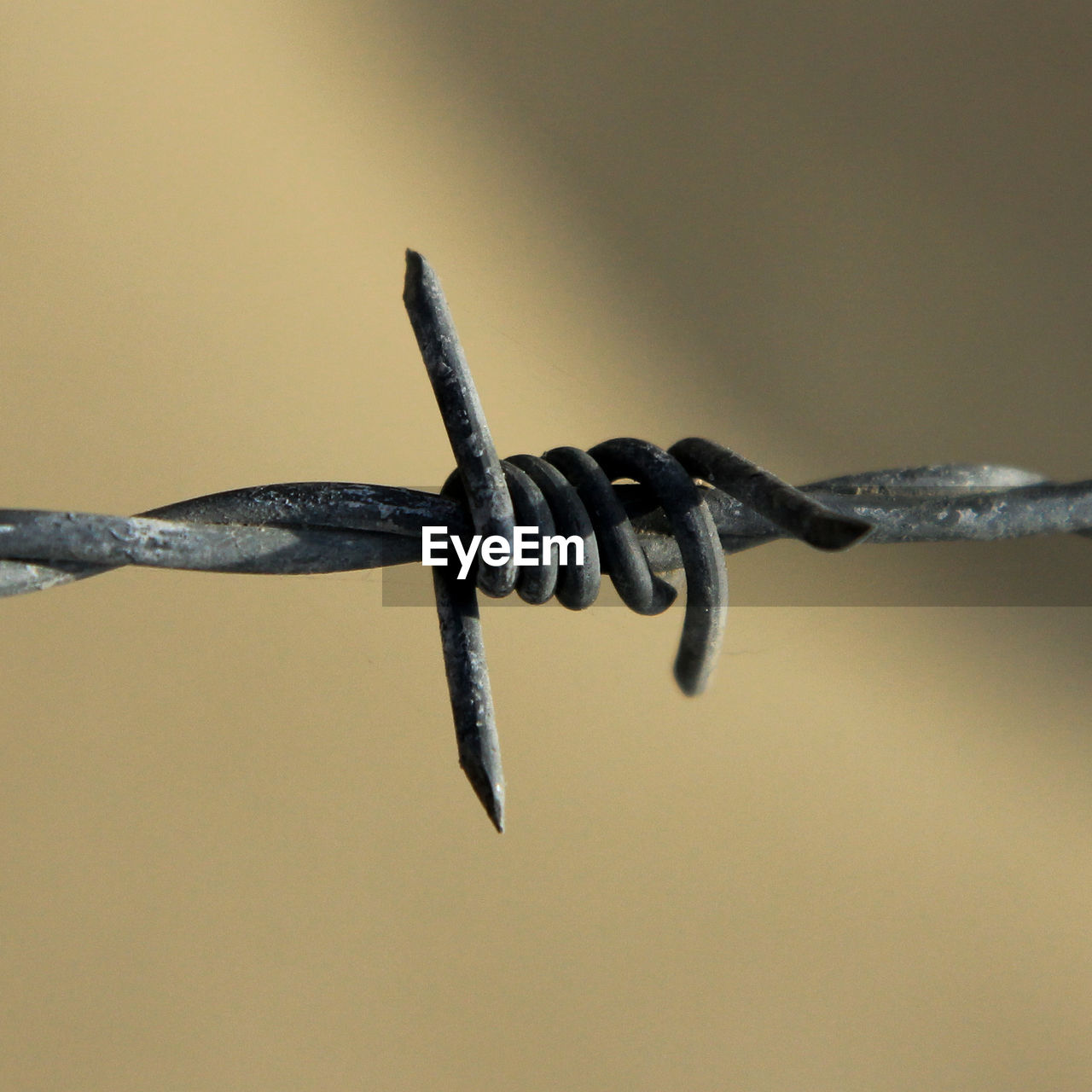 Close-up of barbed wire fence against clear sky