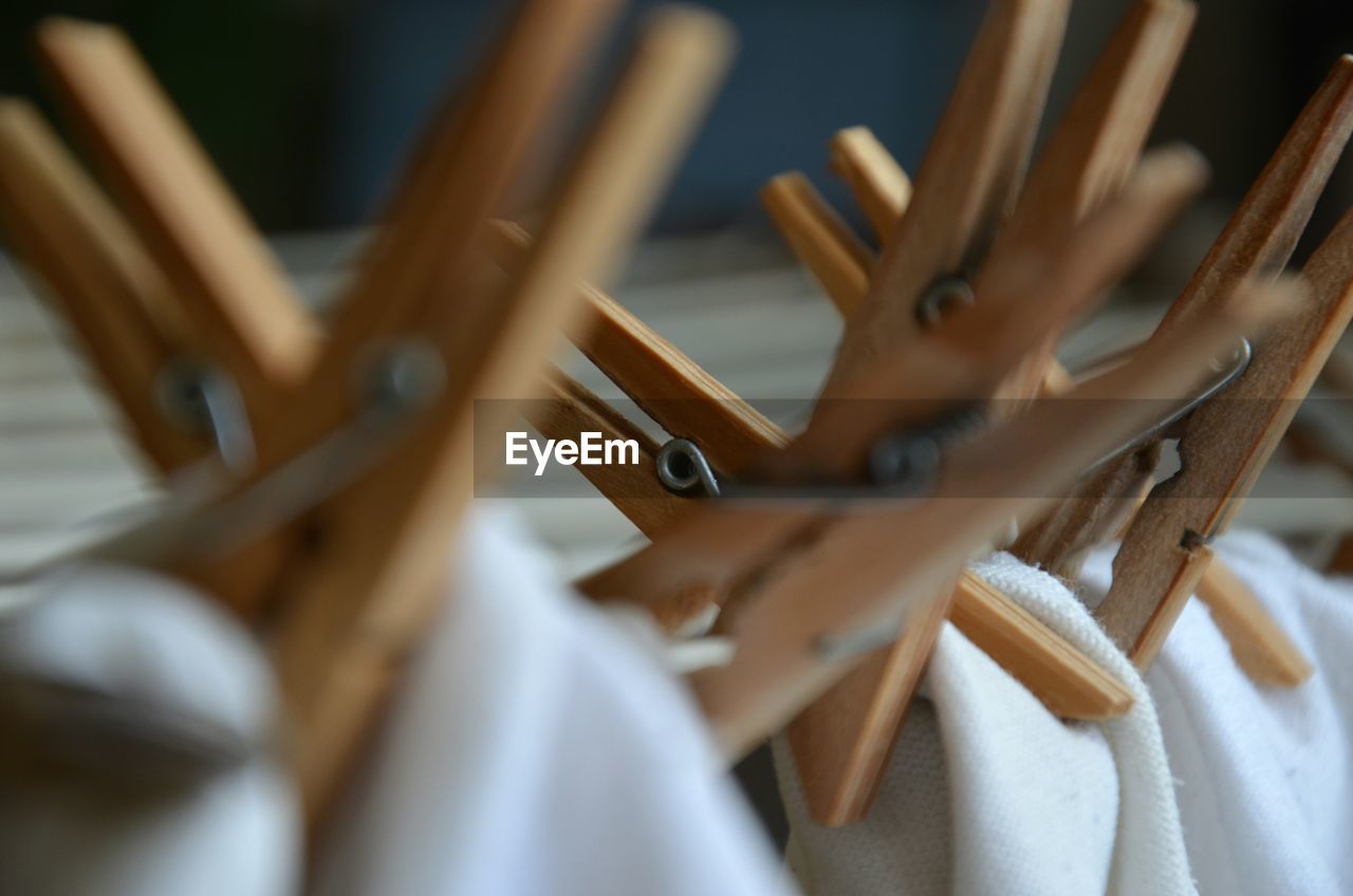 Close-up of wood clothespins