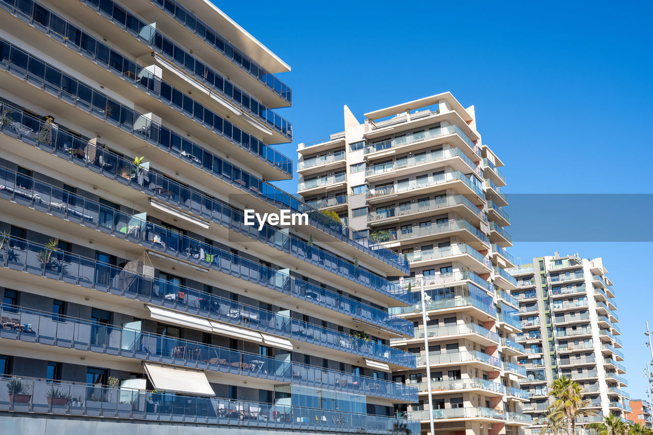 Modern high rise apartment buildings seen in badalona, spain