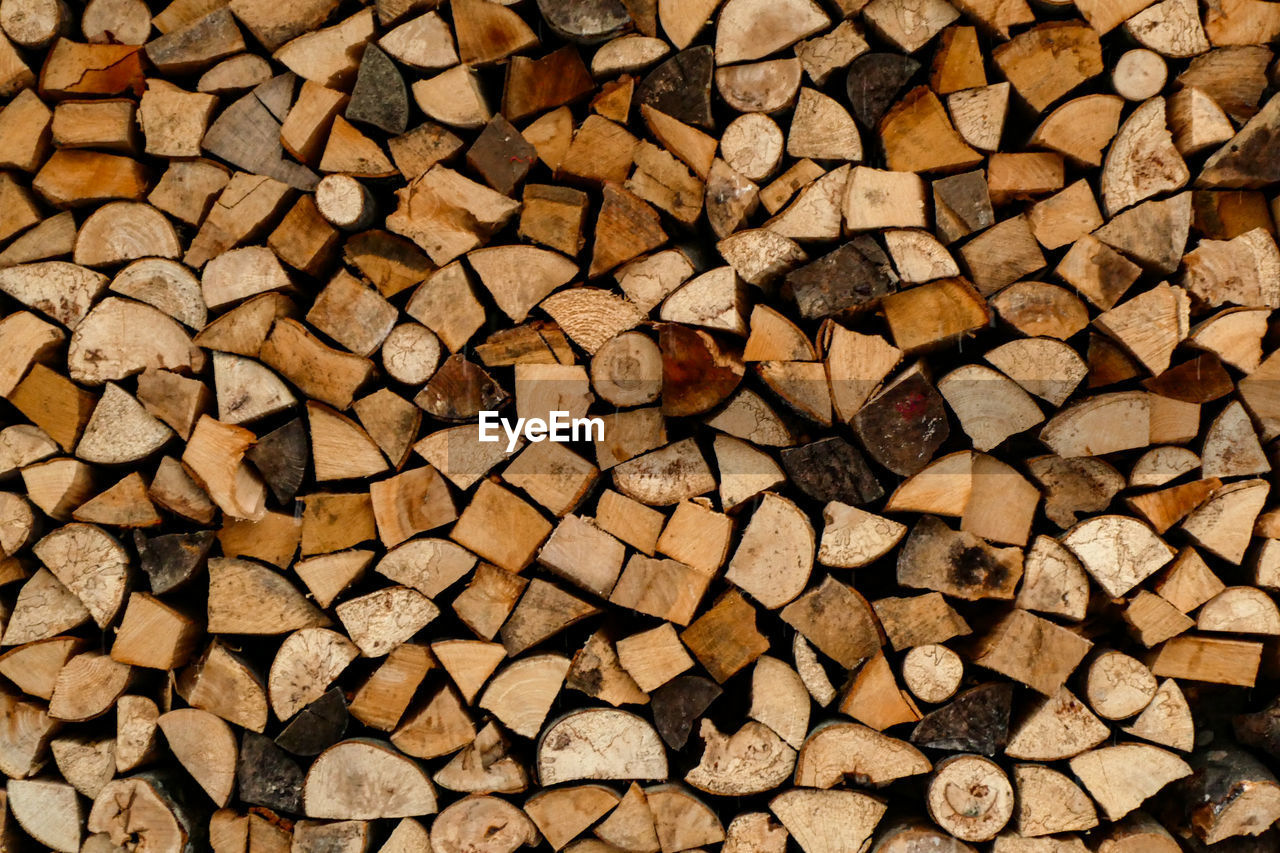 Full frame shot of logs in forest