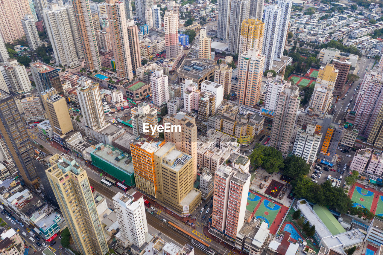 HIGH ANGLE VIEW OF MODERN CITY BUILDINGS