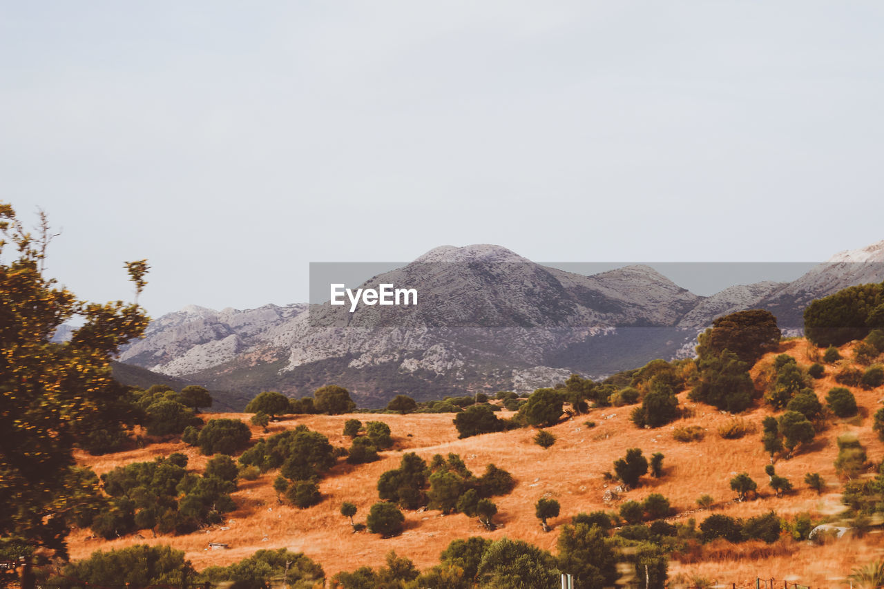 Scenic view of mountains against clear sky