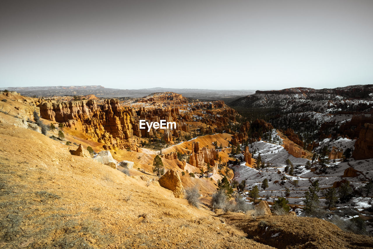 Wide angle view of bryce canyon national park during the day in winter