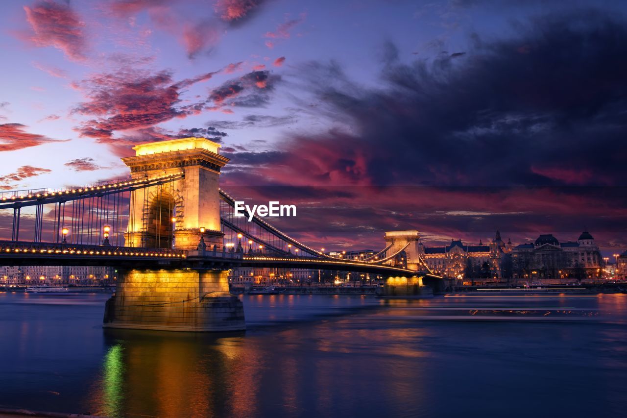 The chain bridge in budapest in the evening. sightseeing in hungary.