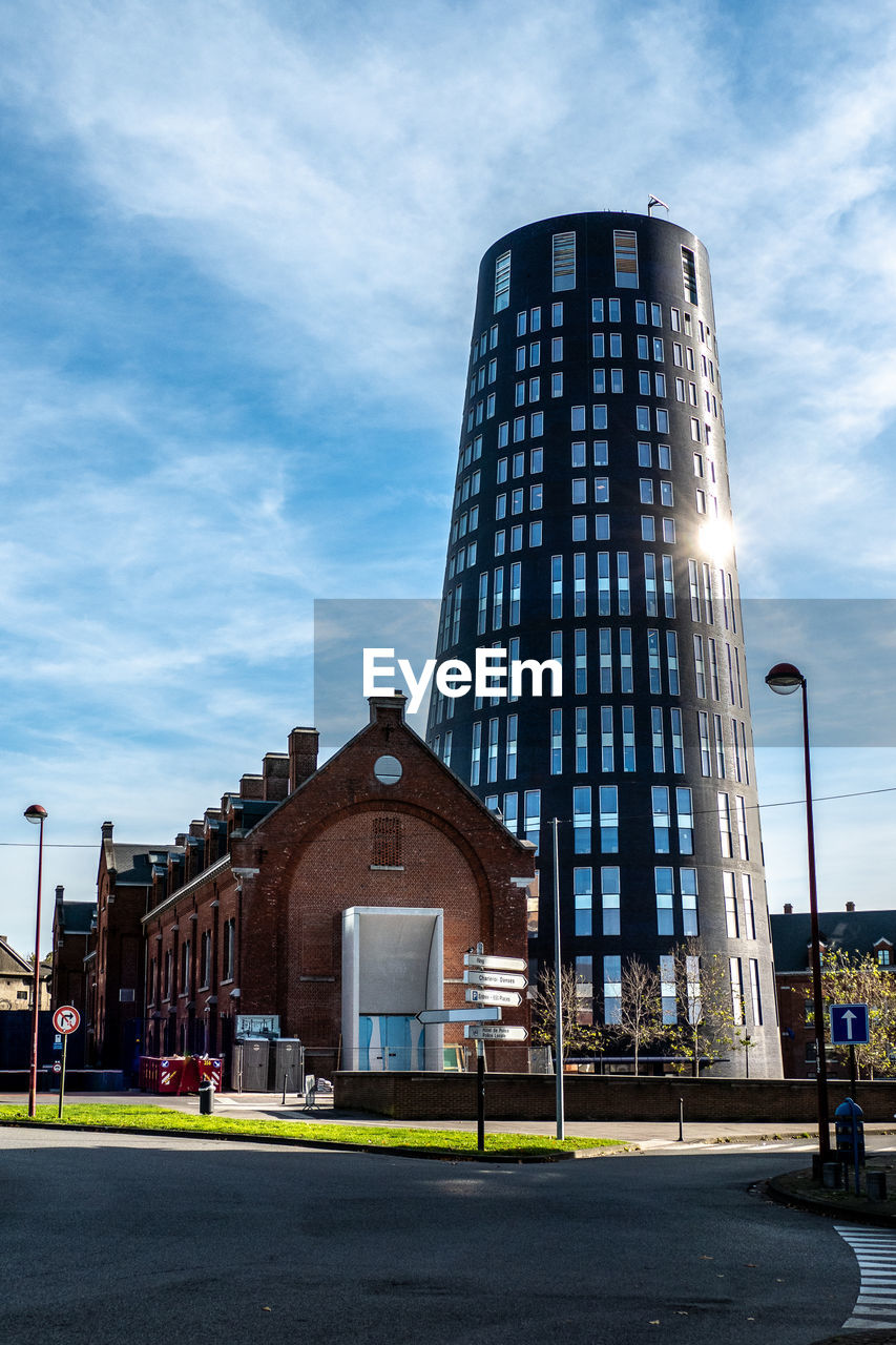 Charleroi, belgium, november 11, 2022. the blue tower houses a police station. 