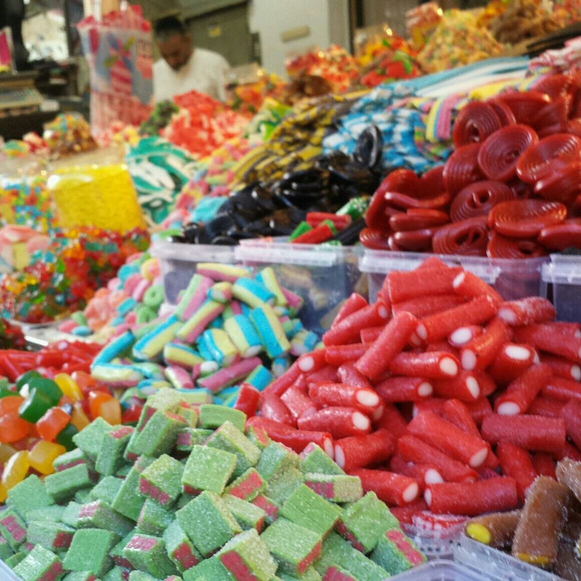 Sweets displayed at sweet shop
