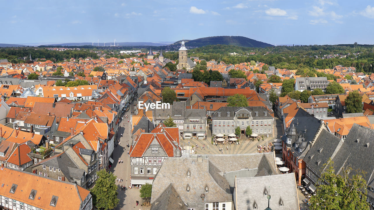 High angle view of old town