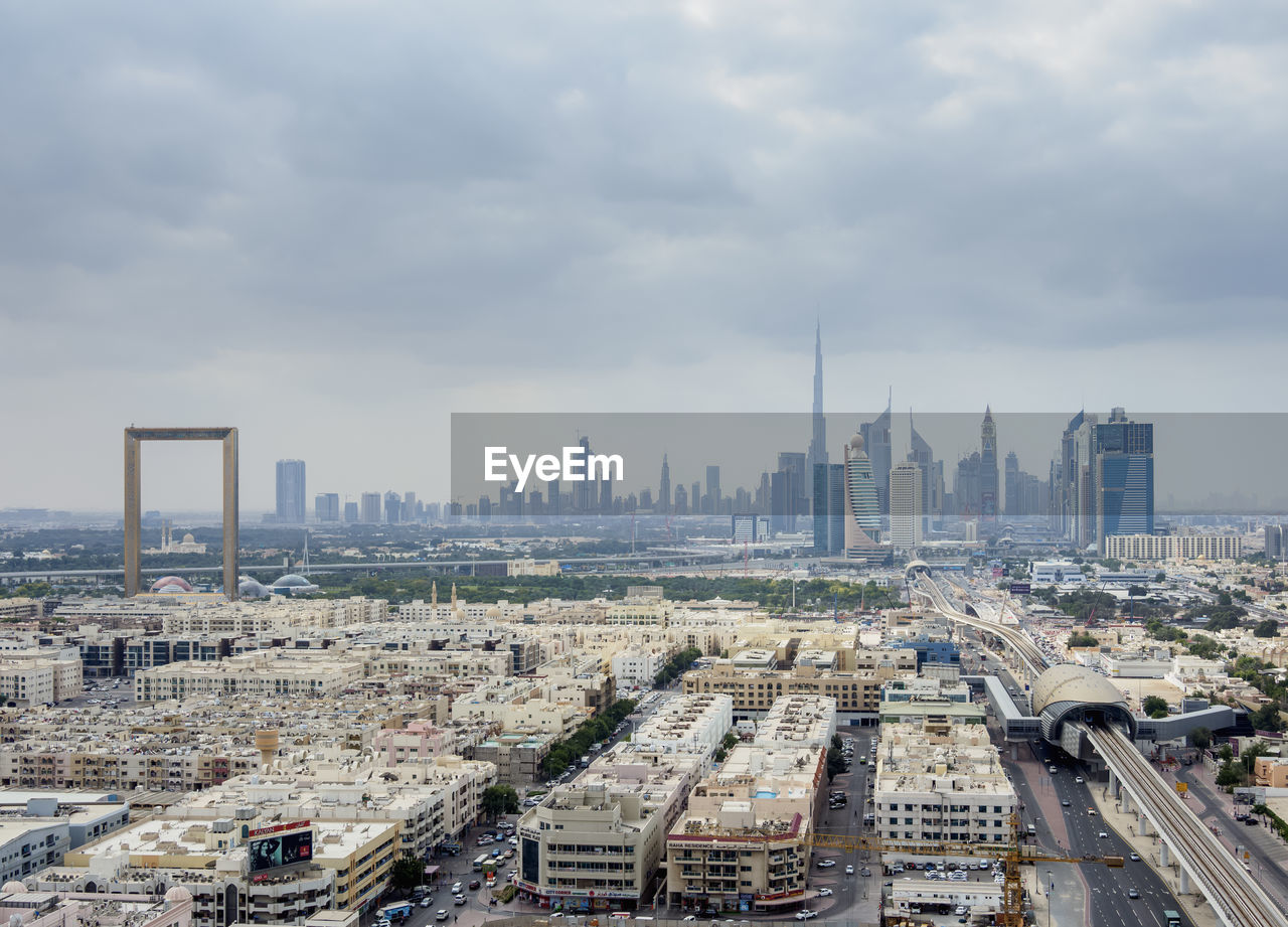 High angle view of buildings in city