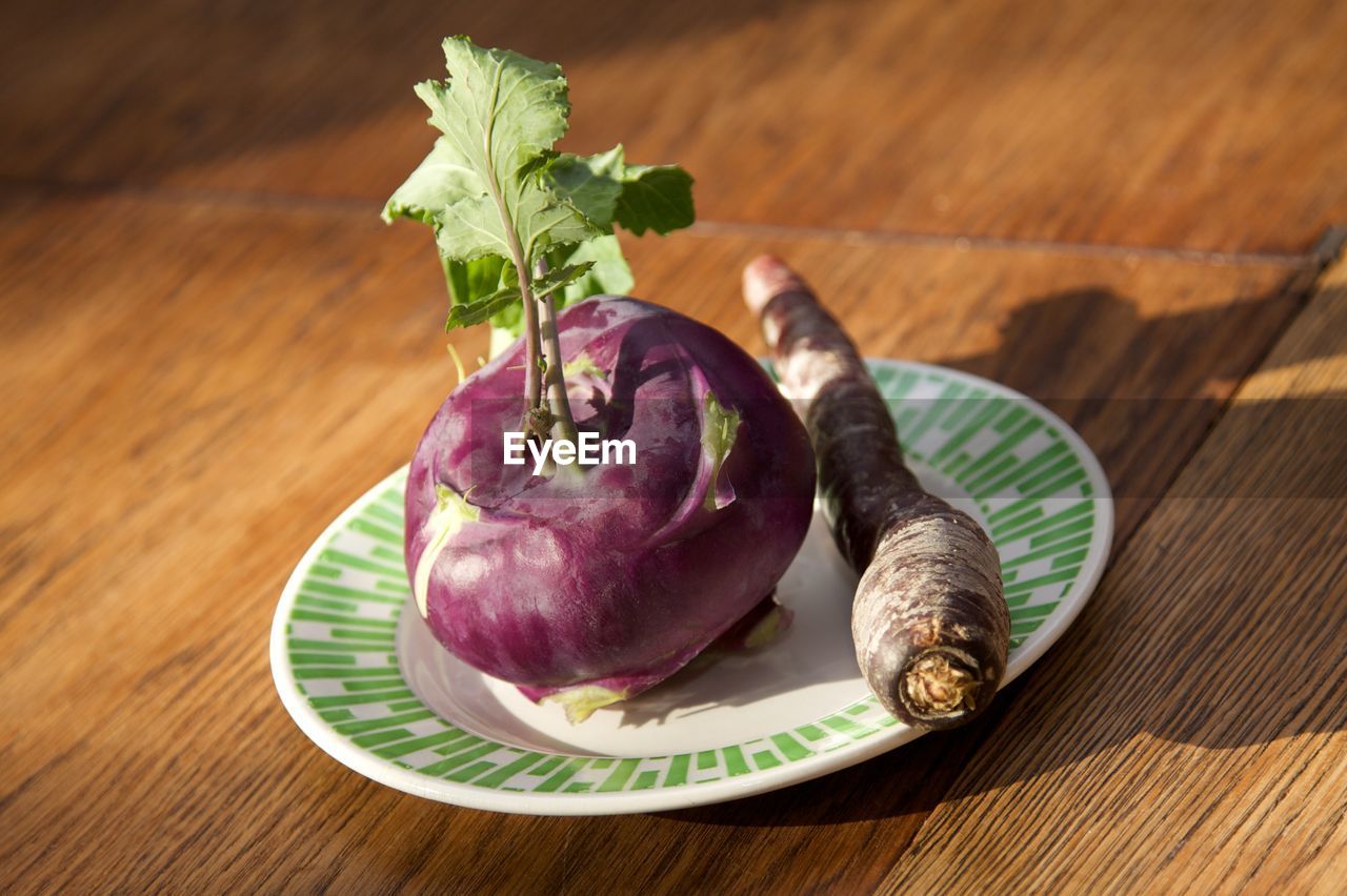 Close-up of purple carrot on plate