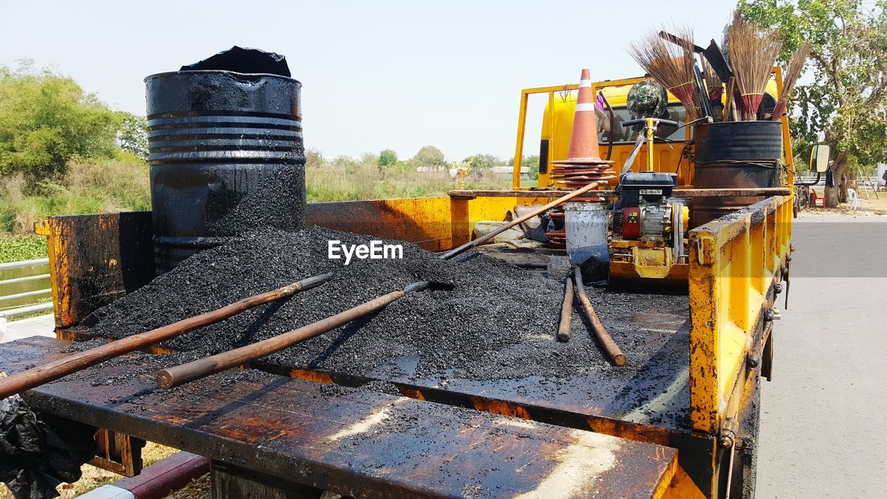 Construction materials on truck at road