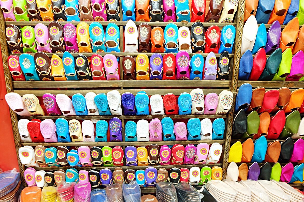 Colorful shoes for sale in store
