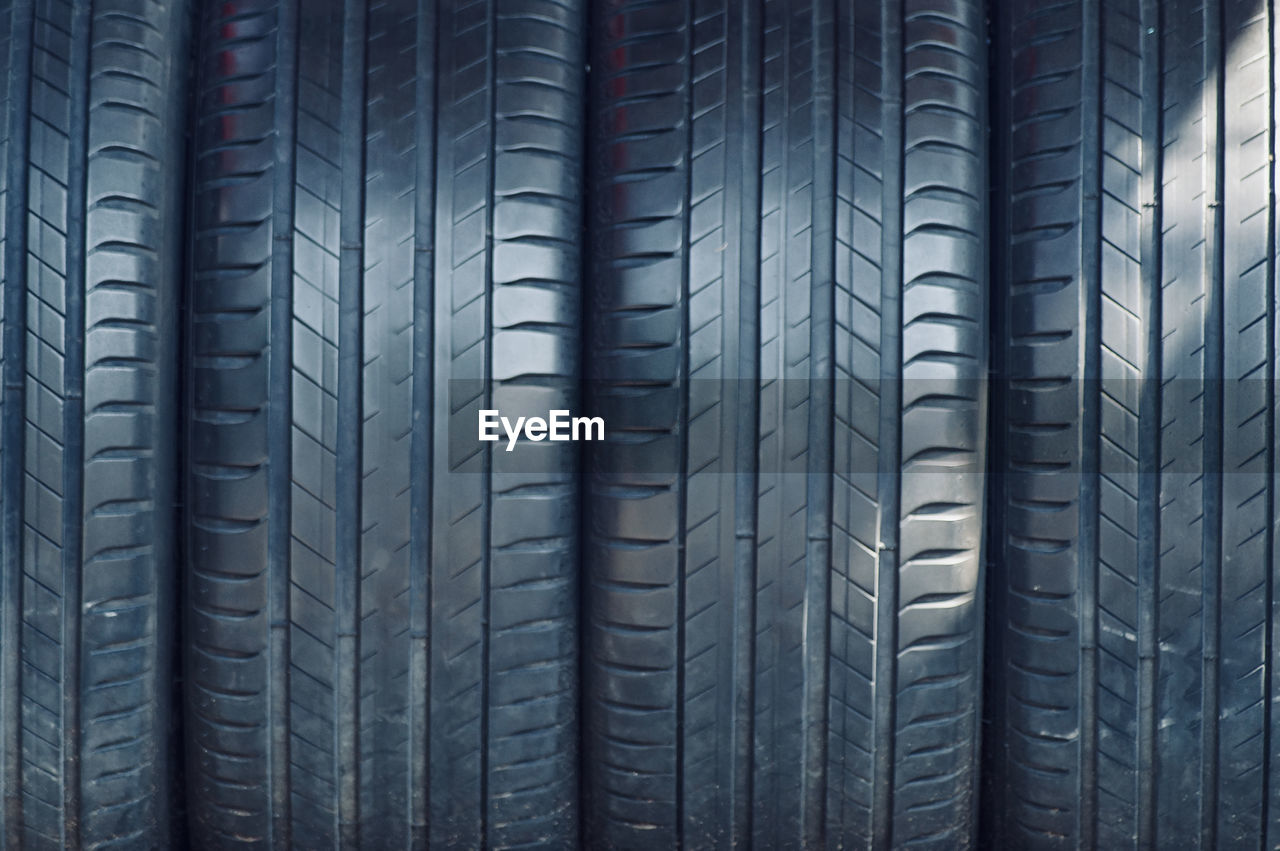 Full frame shot of tires in a row