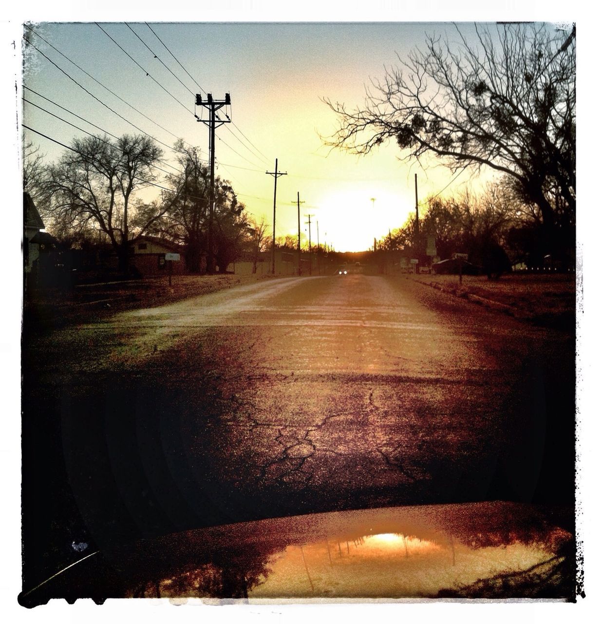 View of street at sunset