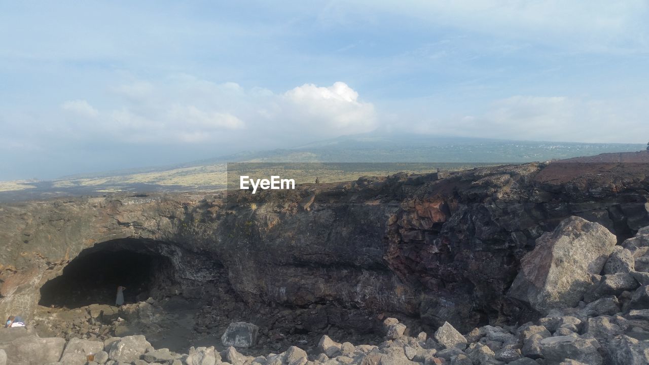 AERIAL VIEW OF LANDSCAPE AND MOUNTAINS AGAINST SKY