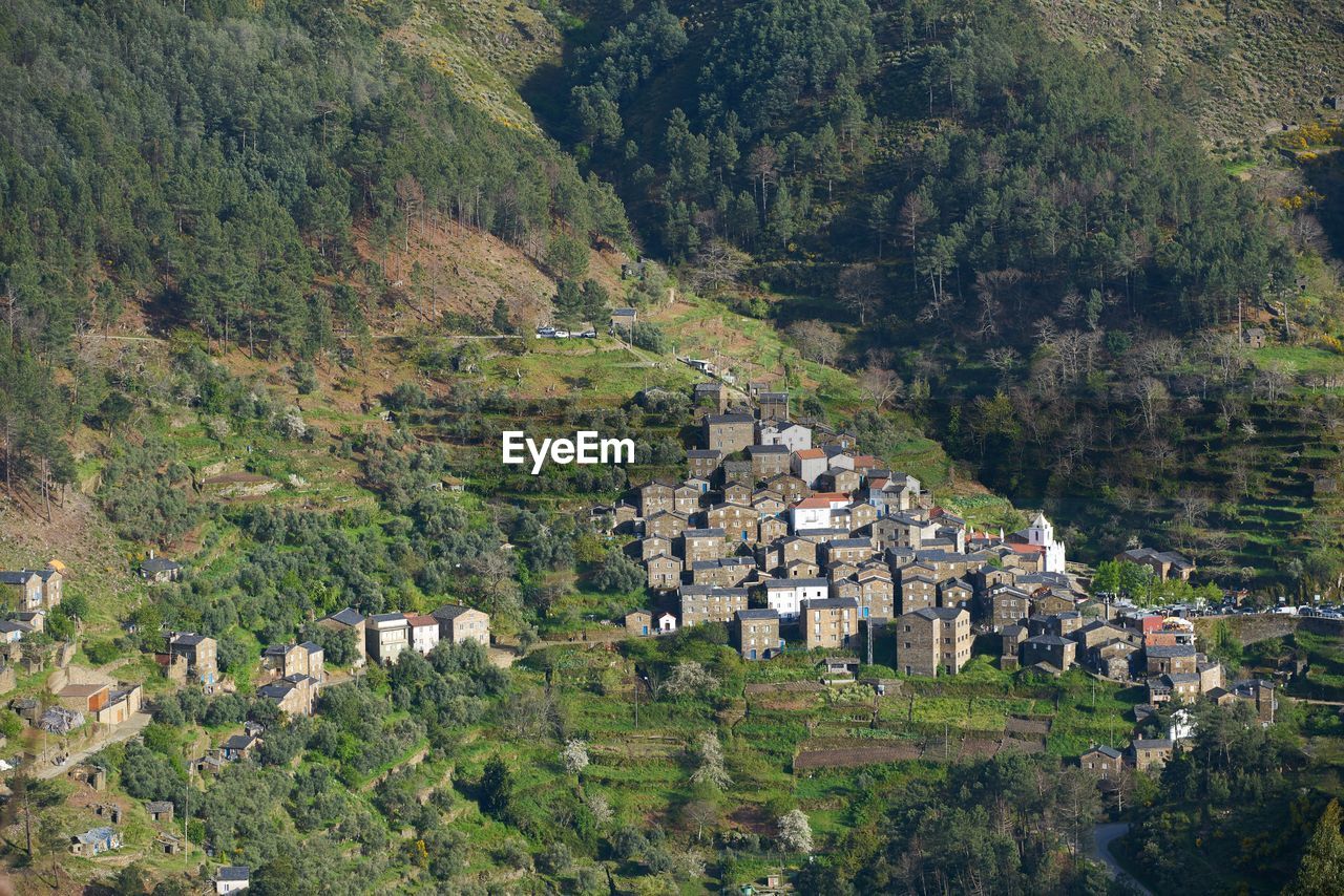 Piodao aerial drone view of schist shale village in serra da estrela, portugal