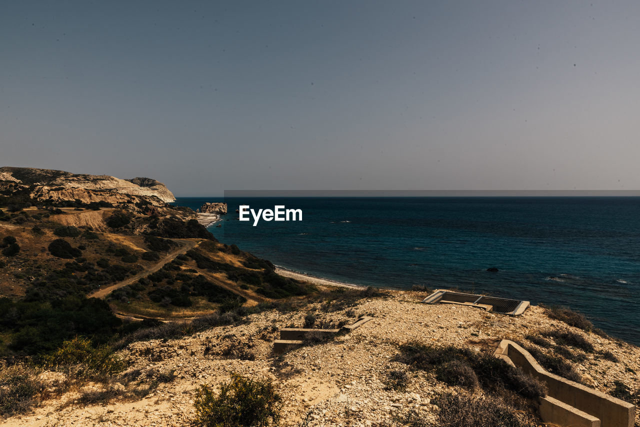 Scenic view of sea against clear sky