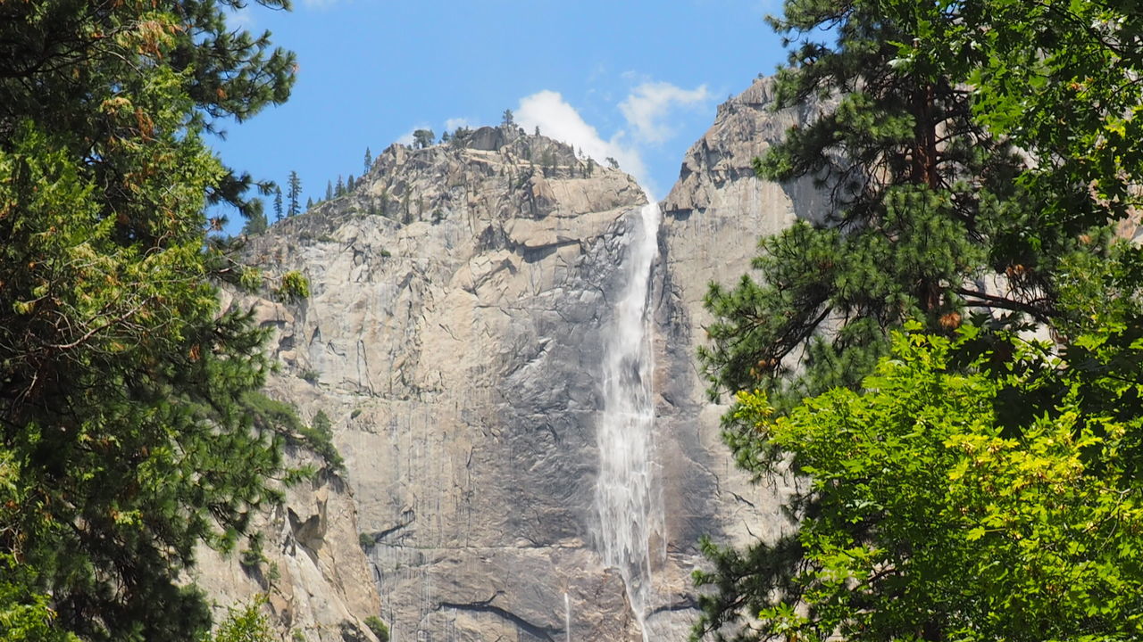 Scenic view of waterfall from rocky mountain