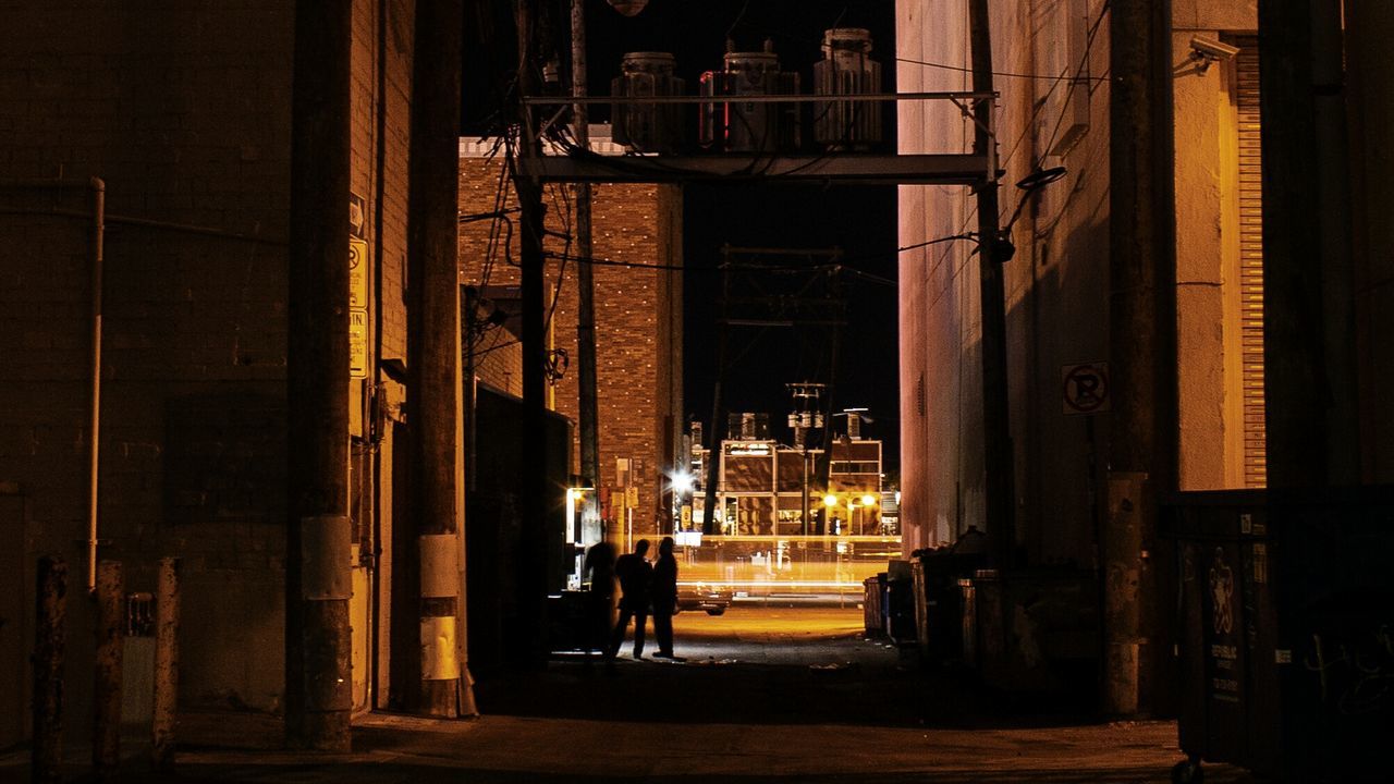 Factory lit up at night