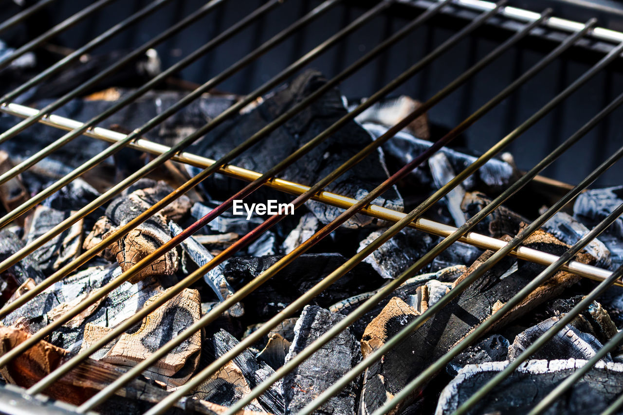 HIGH ANGLE VIEW OF MEAT ON BARBECUE