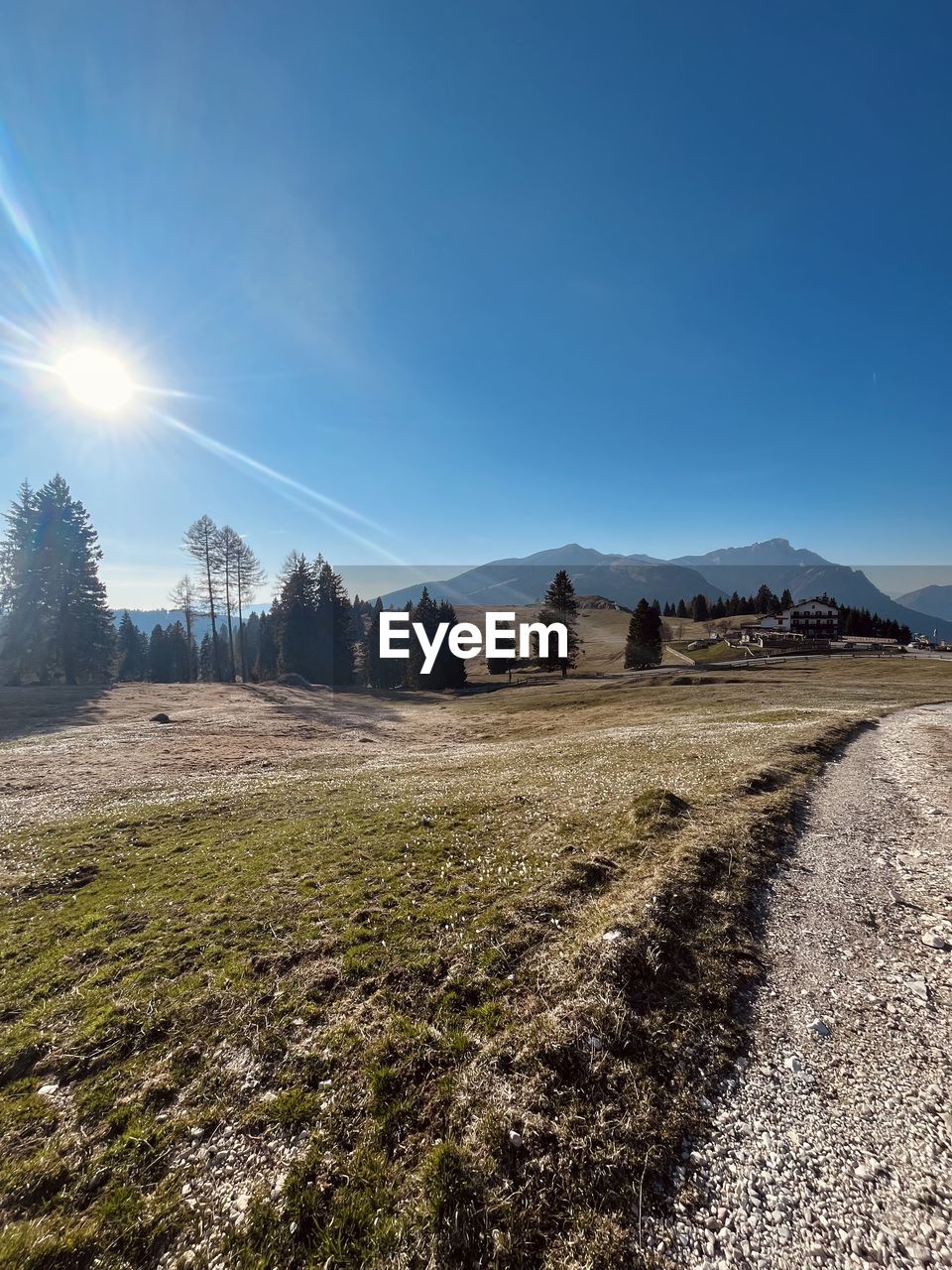 sky, landscape, environment, mountain, nature, scenics - nature, land, plant, horizon, beauty in nature, sunlight, tree, blue, tranquility, no people, tranquil scene, sun, field, morning, cloud, rural scene, non-urban scene, grass, rural area, wilderness, clear sky, mountain range, sunny, winter, sunbeam, outdoors, day, snow, lens flare, natural environment, travel, plateau, travel destinations, cold temperature, idyllic