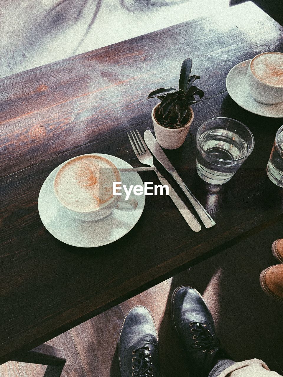 High angle view of coffee on table