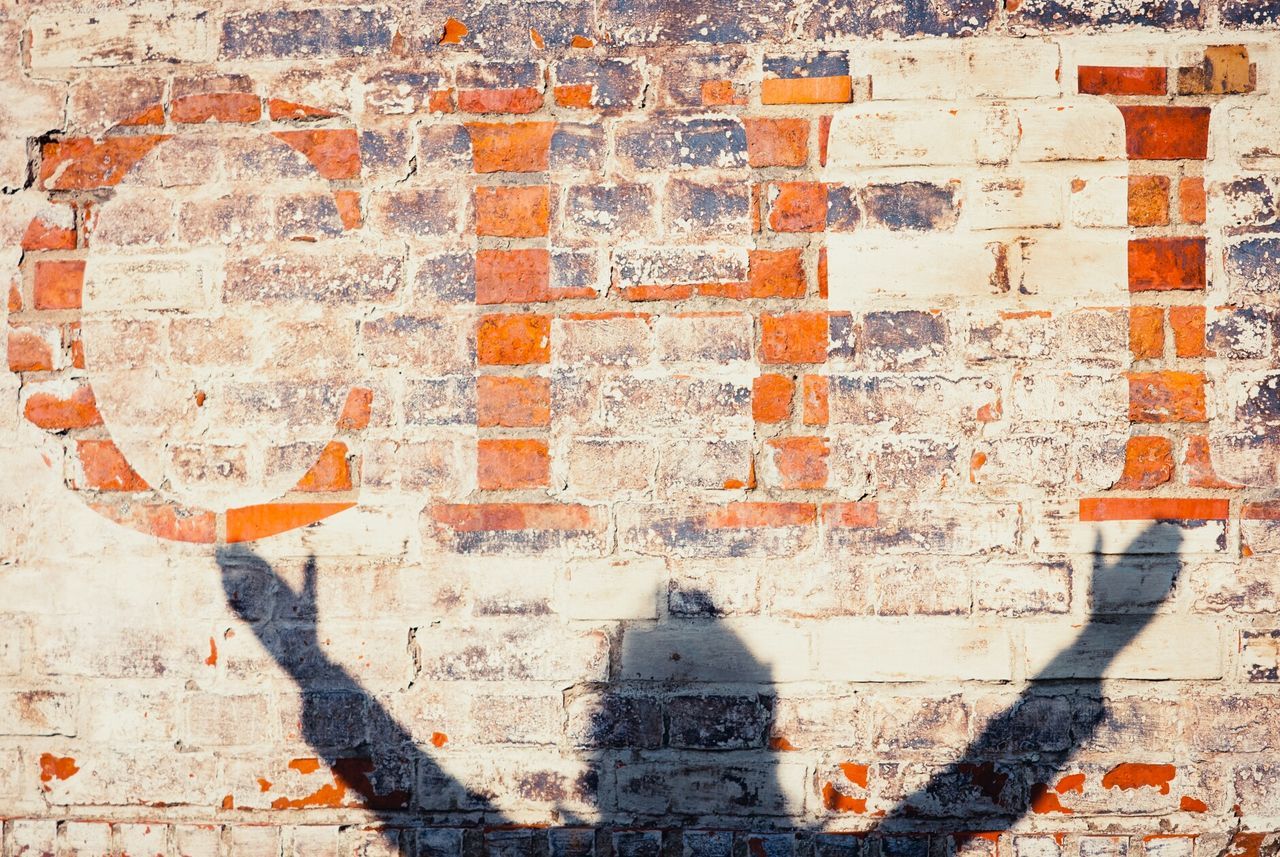 Shadow of person on old brick wall