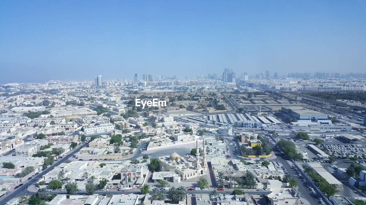 High angle view of cityscape against sky