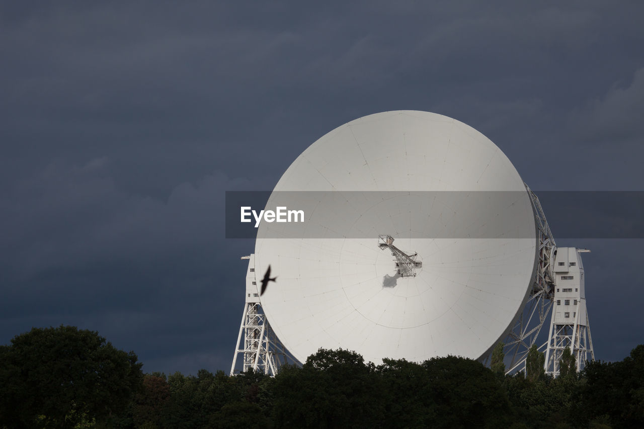 Jodrell bank radio telescope dish against sky