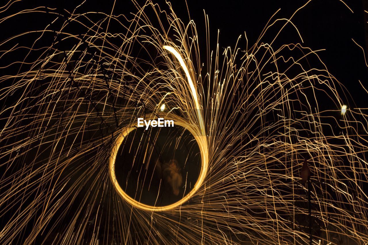 Illuminated wire wool at night