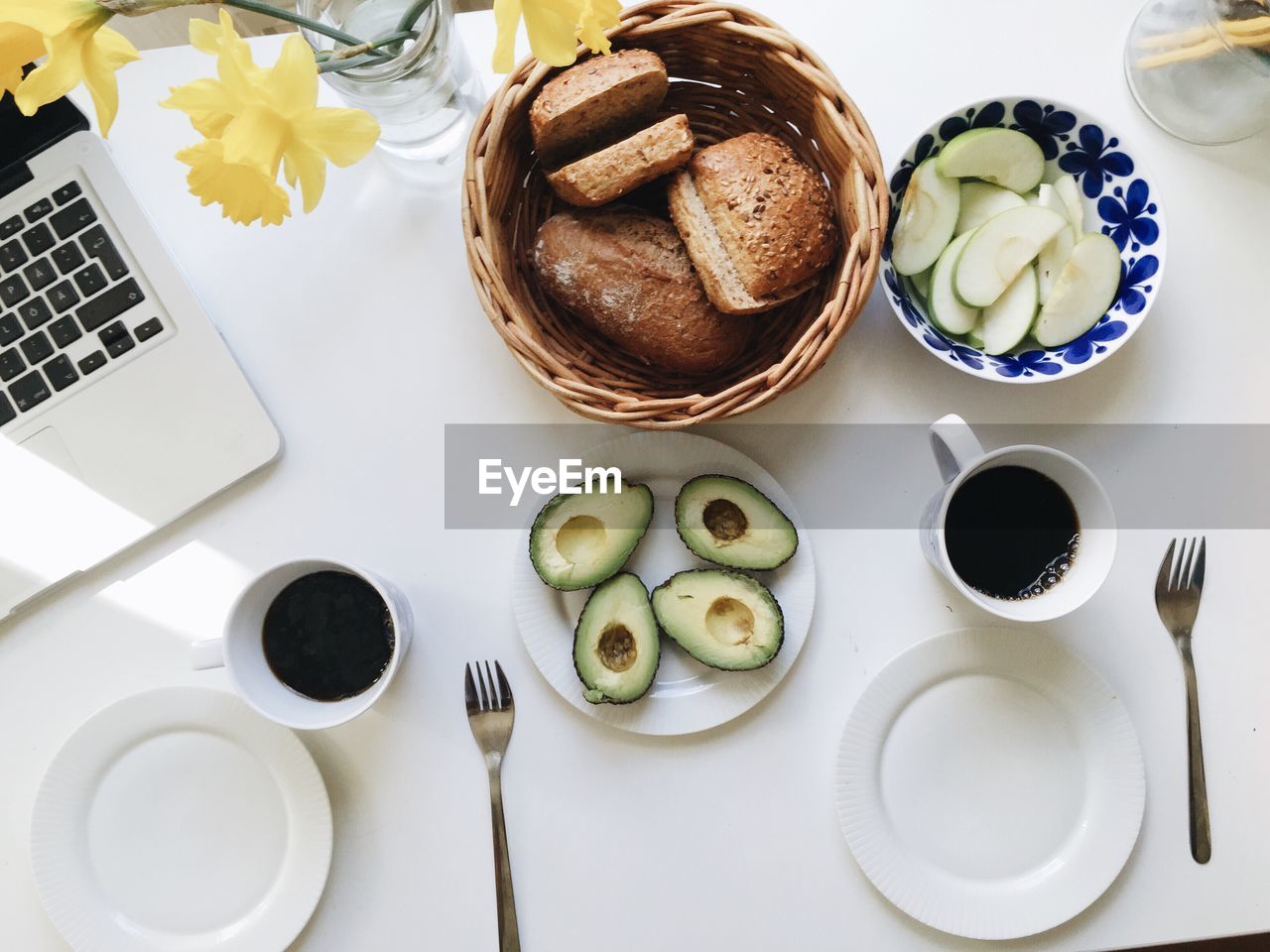 Directly above view of breakfast on table